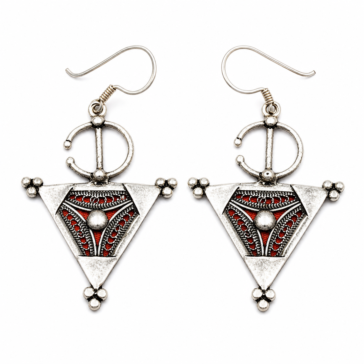 Handmade Amazigh Berber Tuareg Silver Tazrzit Dangle Earrings for Women