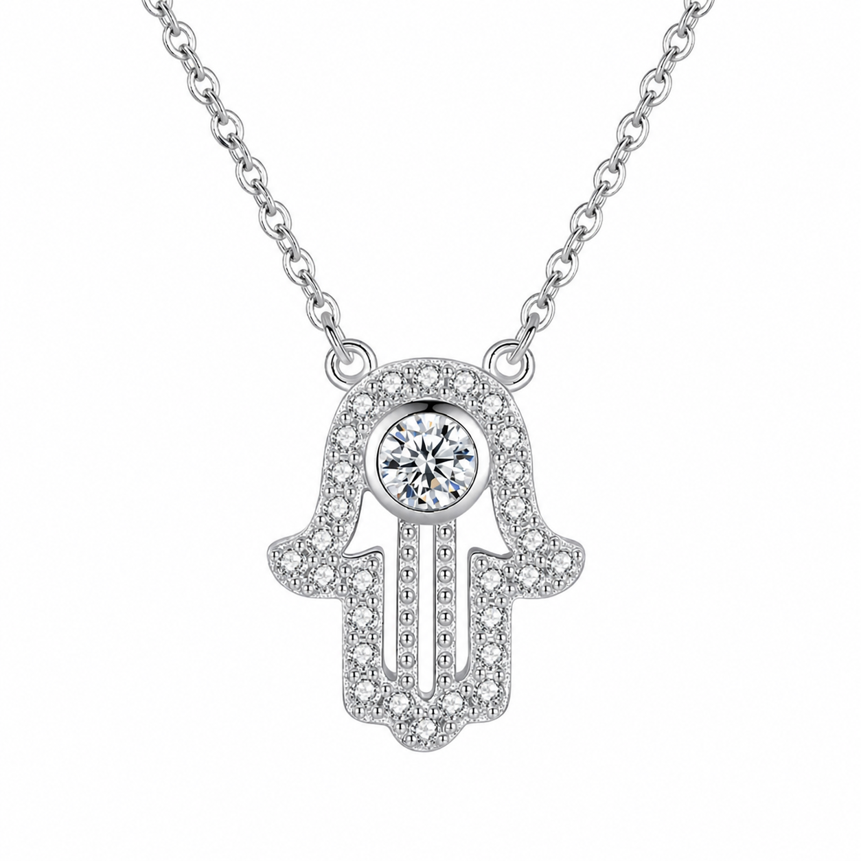 Handmade Amazigh Kabyle 925 Sterling Silver Zircon Pendant Necklace