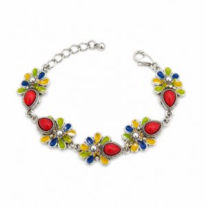 Handmade Amazigh Kabyle Berber Stainless Steel Red Coral Enamel Bracelet