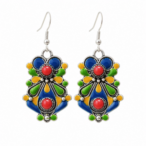 Handmade Amazigh Kabyle Traditional Coral Enamel Stainless Steel Drop Earrings