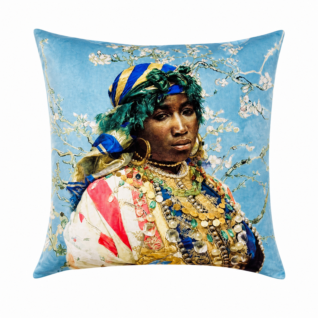 Handmade Amazigh Velvet Portrait Ethnic Art Decorative Pillow Cover