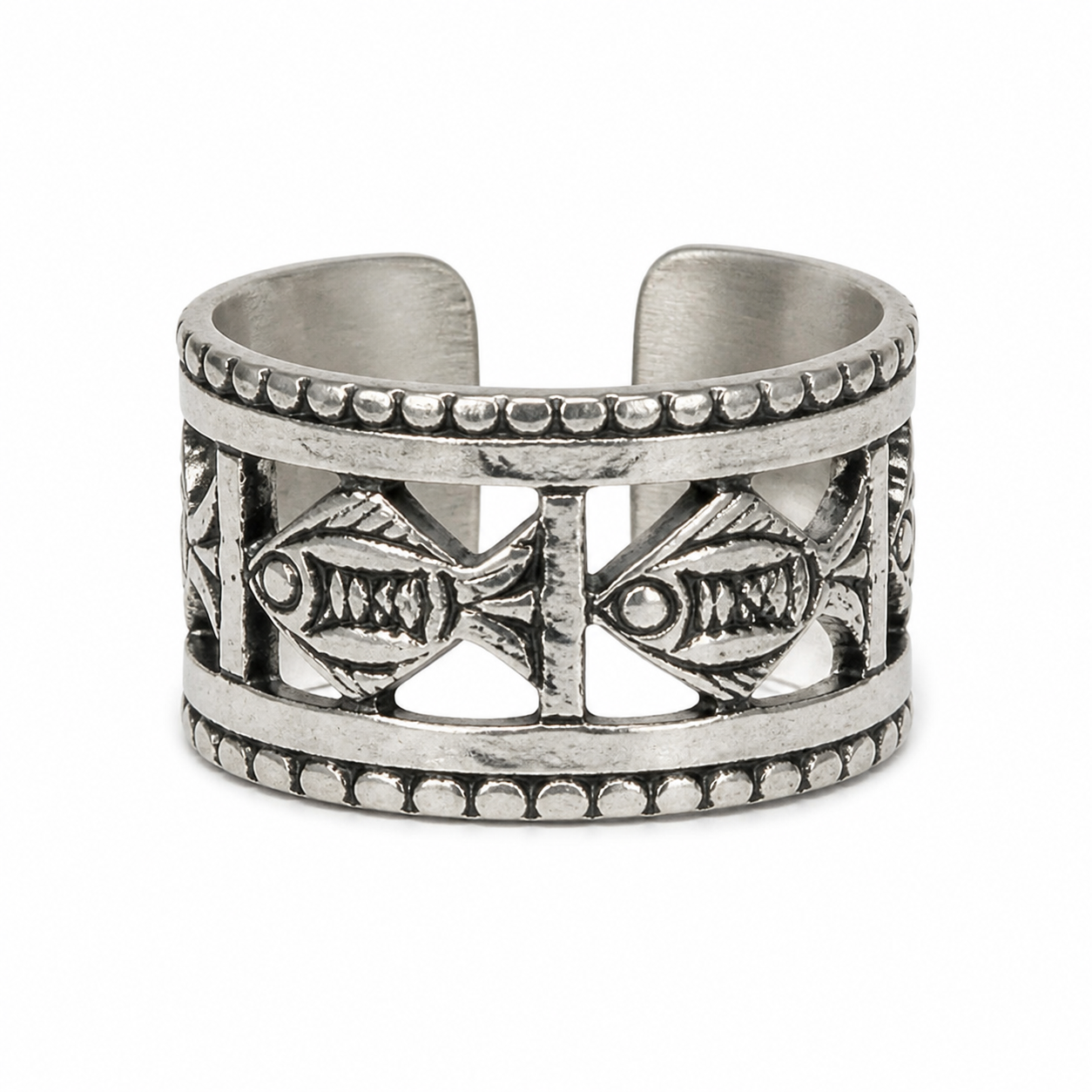 Handmade Berber Amazigh 925 Sterling Silver Fish Adjustable Ring