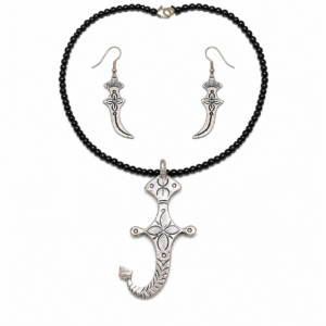 Handmade Berber Tuareg Dagger Jewelry Set with Necklace and Earrings