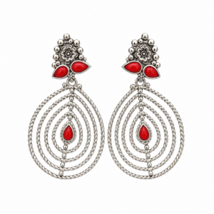 Handmade Kabyle Amazigh Red Coral Leaf Motif Dangle Earrings