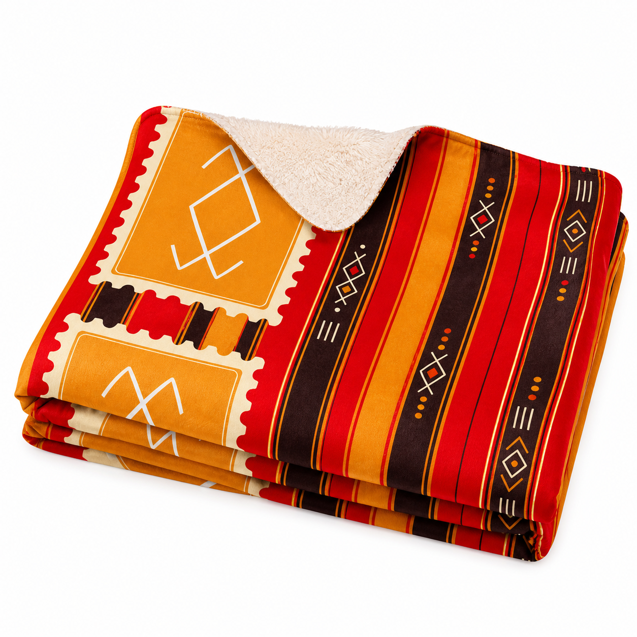 Kabyle Berber Amazigh Sherpa Textile Throw Orange Red North African Blanket