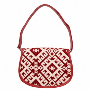 Red Leather Tunisian Handbag with Amazigh Motifs Shoulder Bag