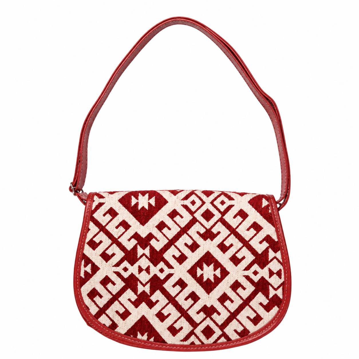 Red Leather Tunisian Handbag with Amazigh Motifs Shoulder Bag