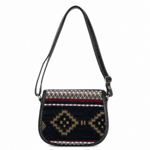 Small Black Leather Tunisian Handbag with Amazigh Motifs Shoulder Bag