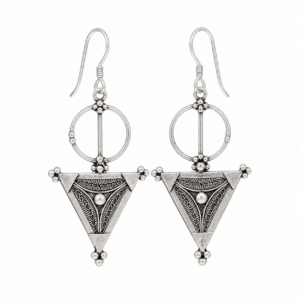 Tazrzit Amazigh Berber Hand-Engraved Silver Vintage Earrings from Tiznit