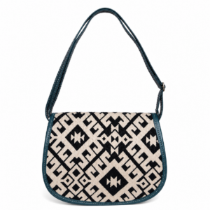 Teal Leather Tunisian Handbag with Amazigh Motifs Shoulder Bag