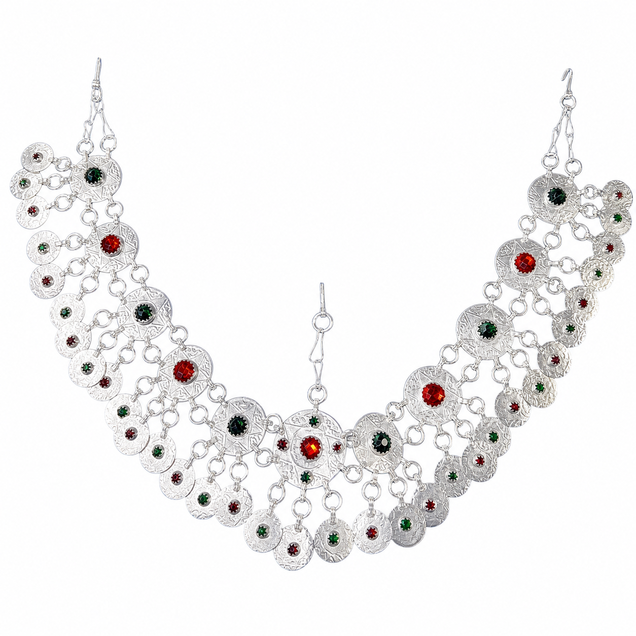 Traditional Amazigh Berber Tawnza Silver-Plated Handmade Headpiece Necklace