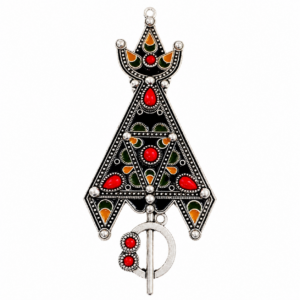 Traditional Amazigh Kabyle Berber Silver-Tone Enamel Metal Jewelry Fibula