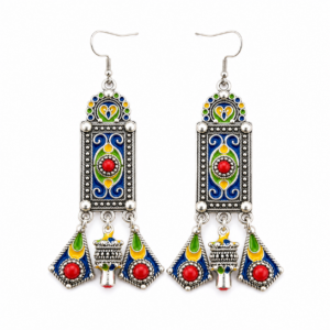 Traditional Kabyle Amazigh Berbères Three-Charm Colorful Dangle Earrings
