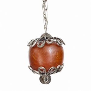 Vintage Amazigh Berber Naturel Copal Silver-Tone Talisman Pendant Necklace