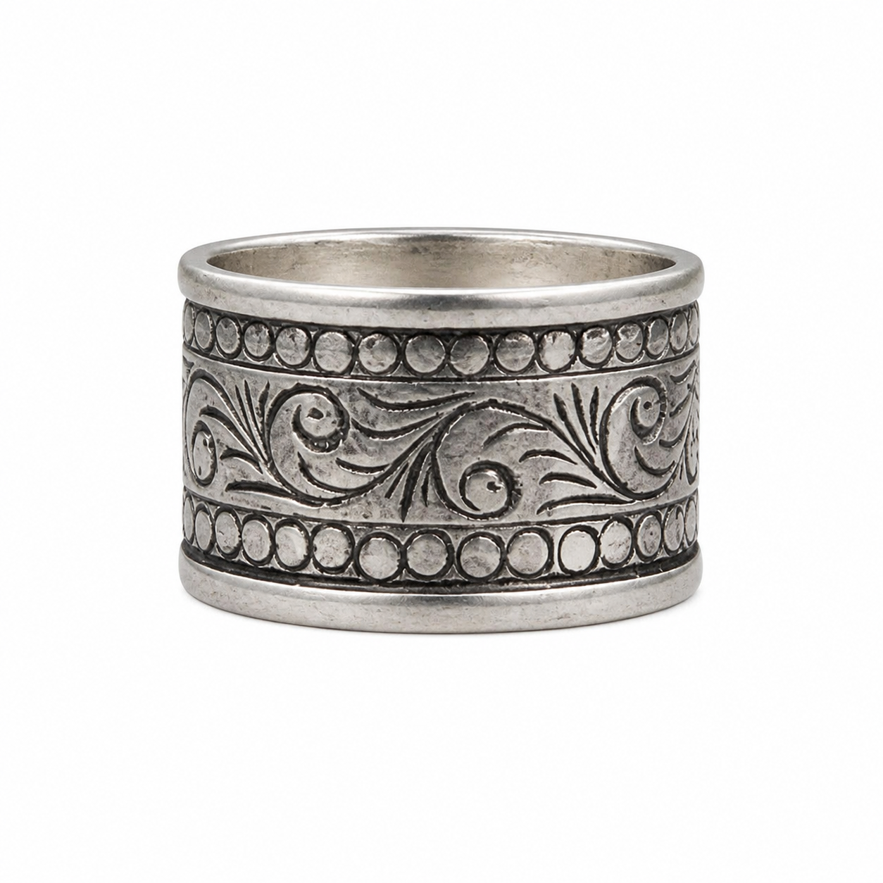 Wide Amazigh Berber Hand-Engraved 925 Sterling Silver Artisan Ring