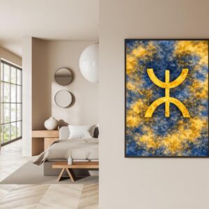 Amazigh Yaz Symbol Berber Blue Gold Abstract Printable Wall Art