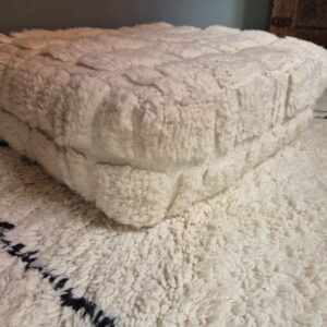Berber Beni Ourain Square Cover White Wool Pouf
