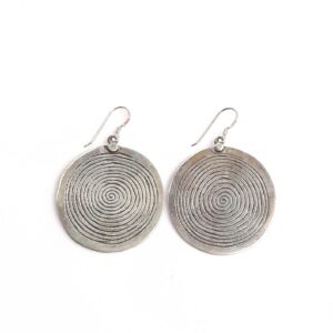 Berber Silver Spiral of Life Round Disk Earrings