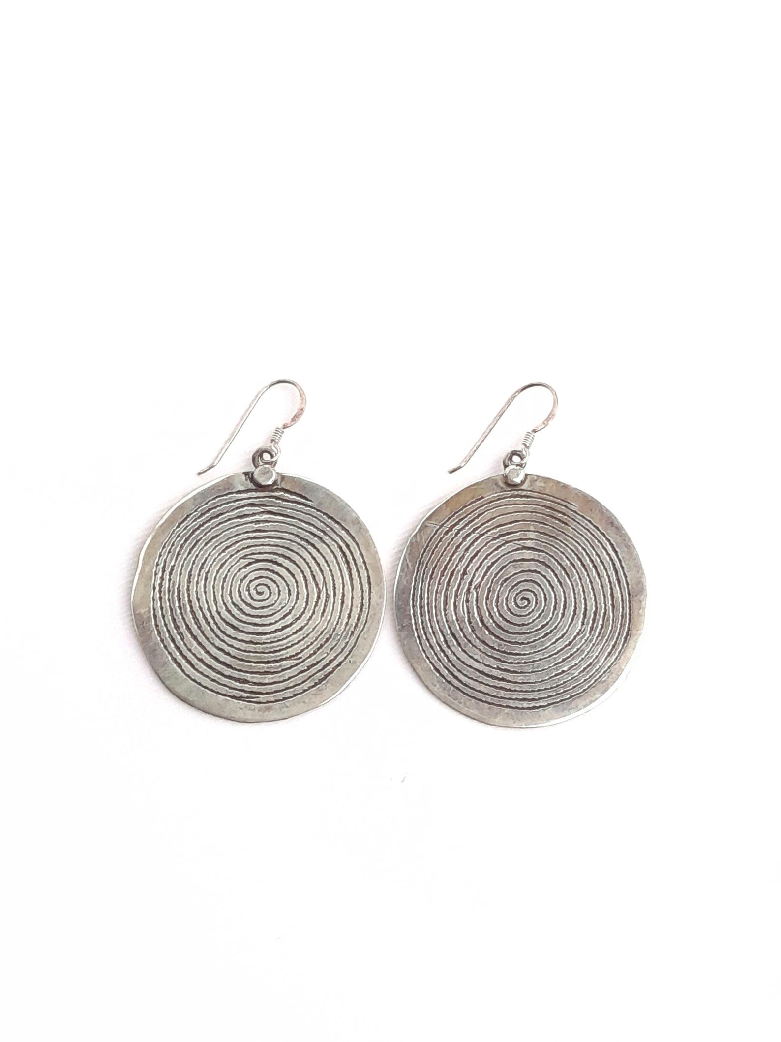 Berber Silver Spiral of Life Round Disk Earrings