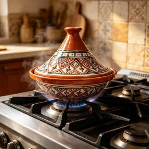 Berber Hand-Painted Rose Ceramic Flame-Proof Clay Cooking Tagine