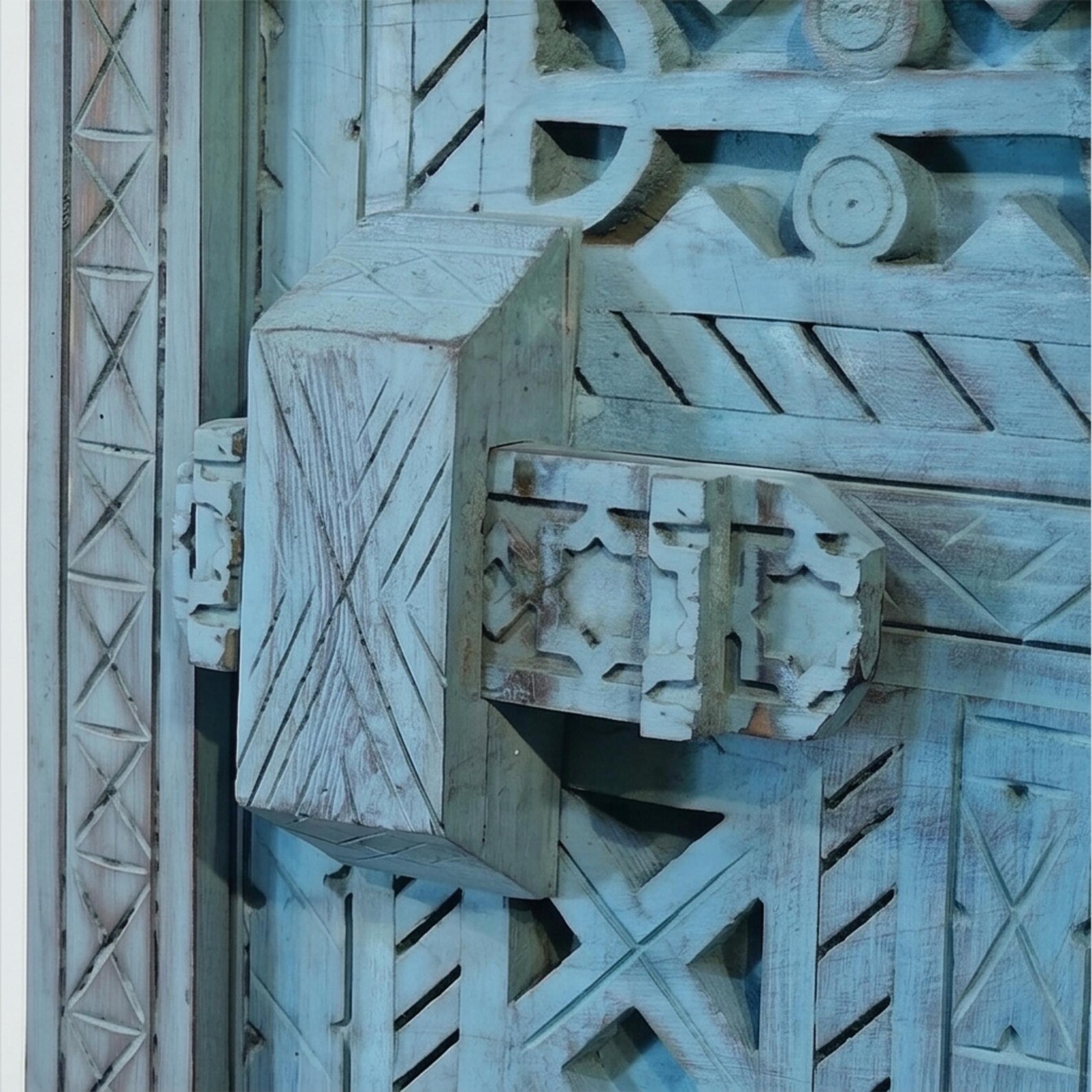 Berber Hand-Carved Turquoise Wooden Door Arched Entryway Rug