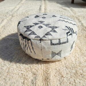 Berber Kilim Ottoman Vintage Wool Footstool Handmade Pouf
