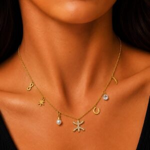 Dont Amazigh Yaz Berber Kabyle Tifinagh Seven-Charm Gold Necklace