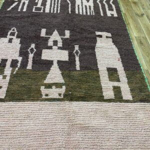 Berber Amazigh Beni Ourain Natural Wool Abstract Motif Rug