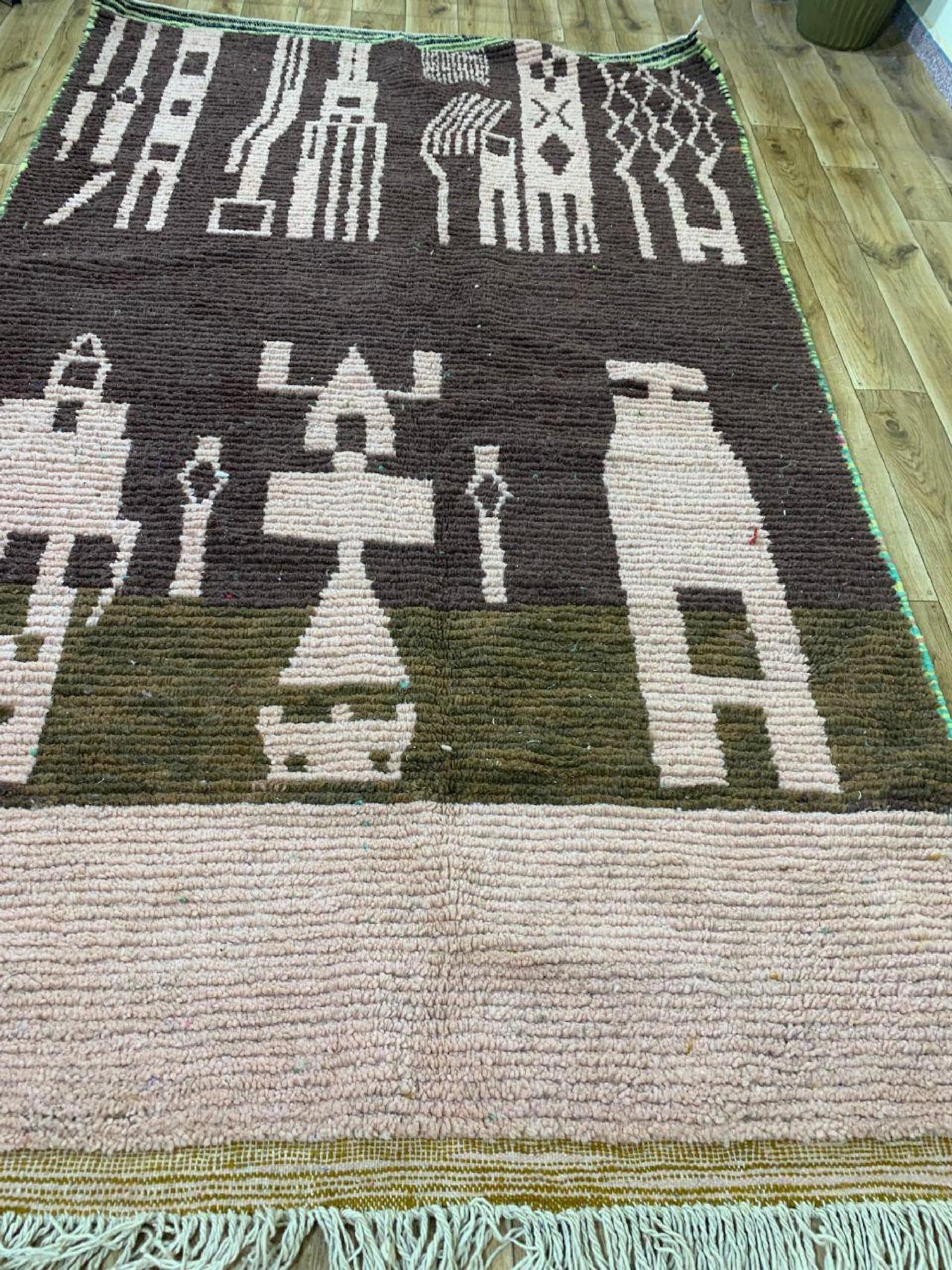 Berber Amazigh Beni Ourain Natural Wool Abstract Motif Rug