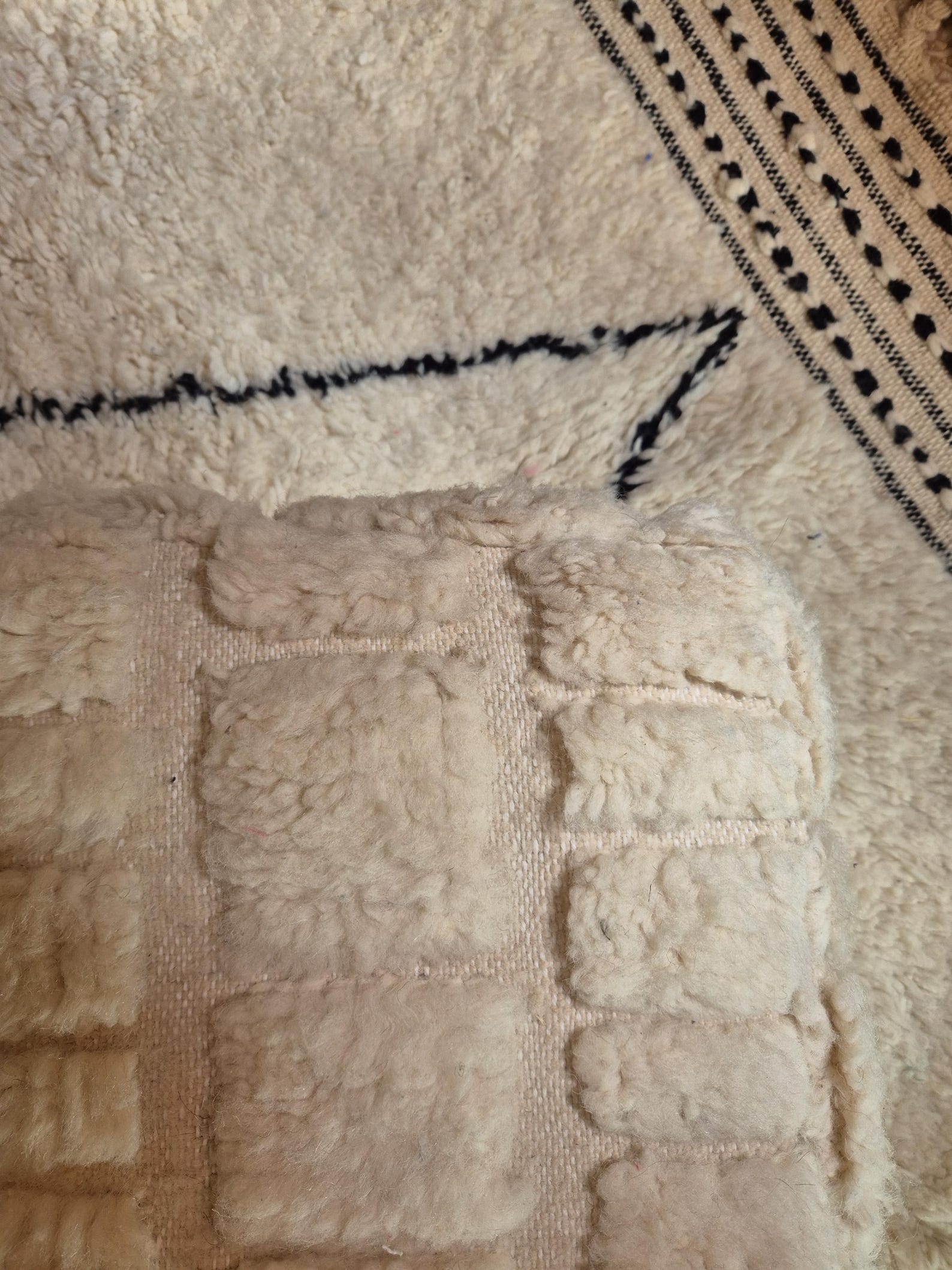 Berber Beni Ourain Square Cover White Wool Pouf