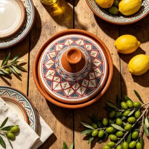 Amazigh Hand-Painted red Ceramic Cooking Flame-Proof Tagine 30cm