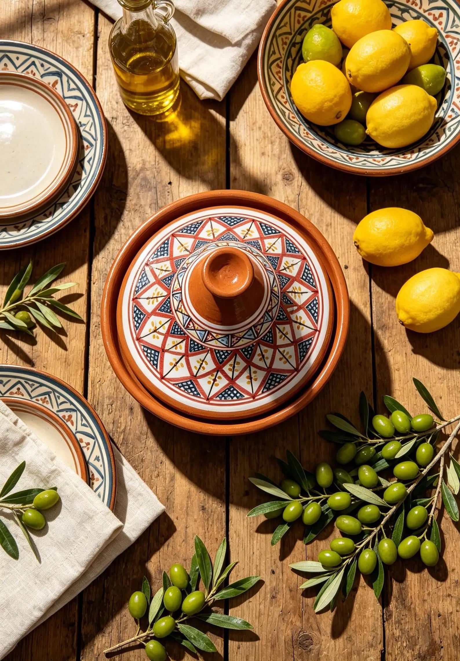 Amazigh Hand-Painted red Ceramic Cooking Flame-Proof Tagine 30cm
