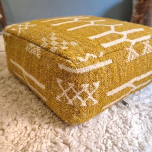 Berber Mustard Boho Floor Cushion Handmade Pouf Ottoman