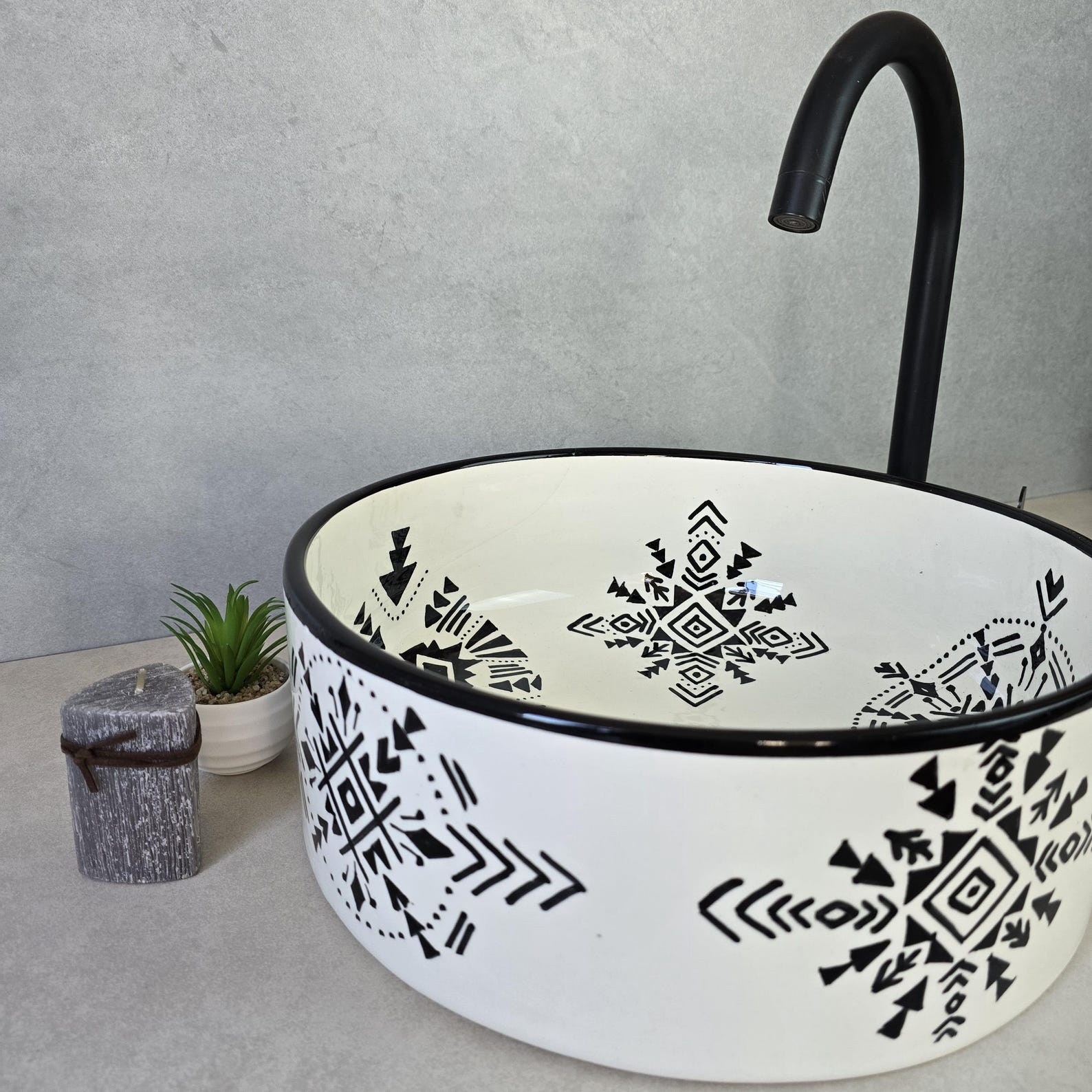 Berber Ceramic Sink with Symbols Artisan Ceramic Piece
