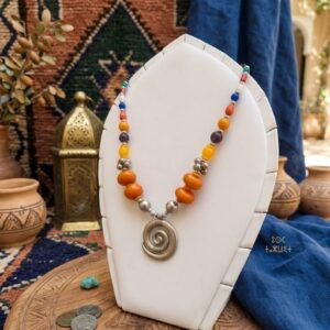 Berber Ethnic Spiral Horn Pendant Silver Plated Necklace