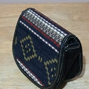 Small Black Leather Tunisian Handbag with Amazigh Motifs Shoulder Bag