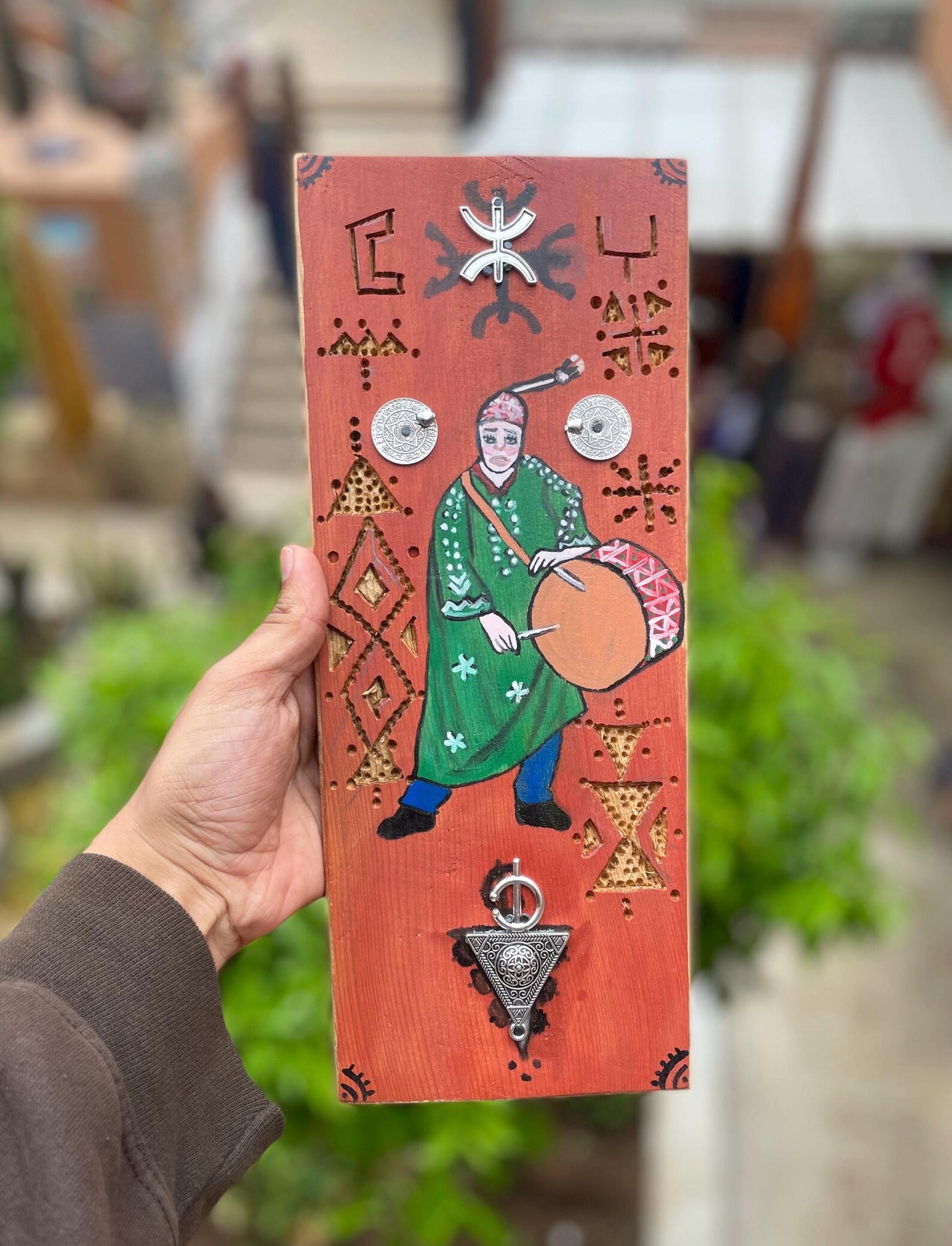 Berber Hand-Painted Wooden Musician Drum Wall Art Decor
