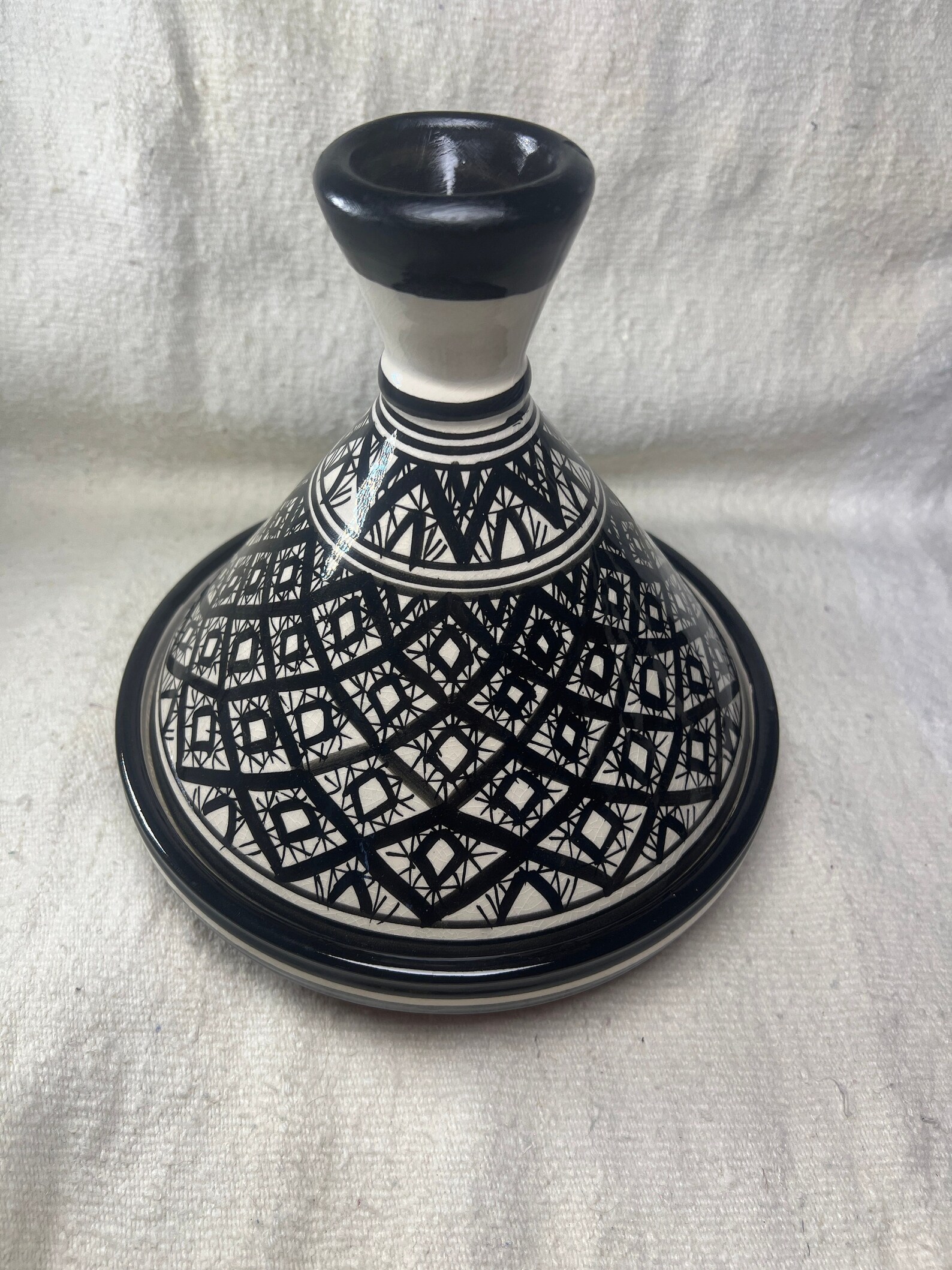 Amazigh handmade ceramic White Black tagine serving table