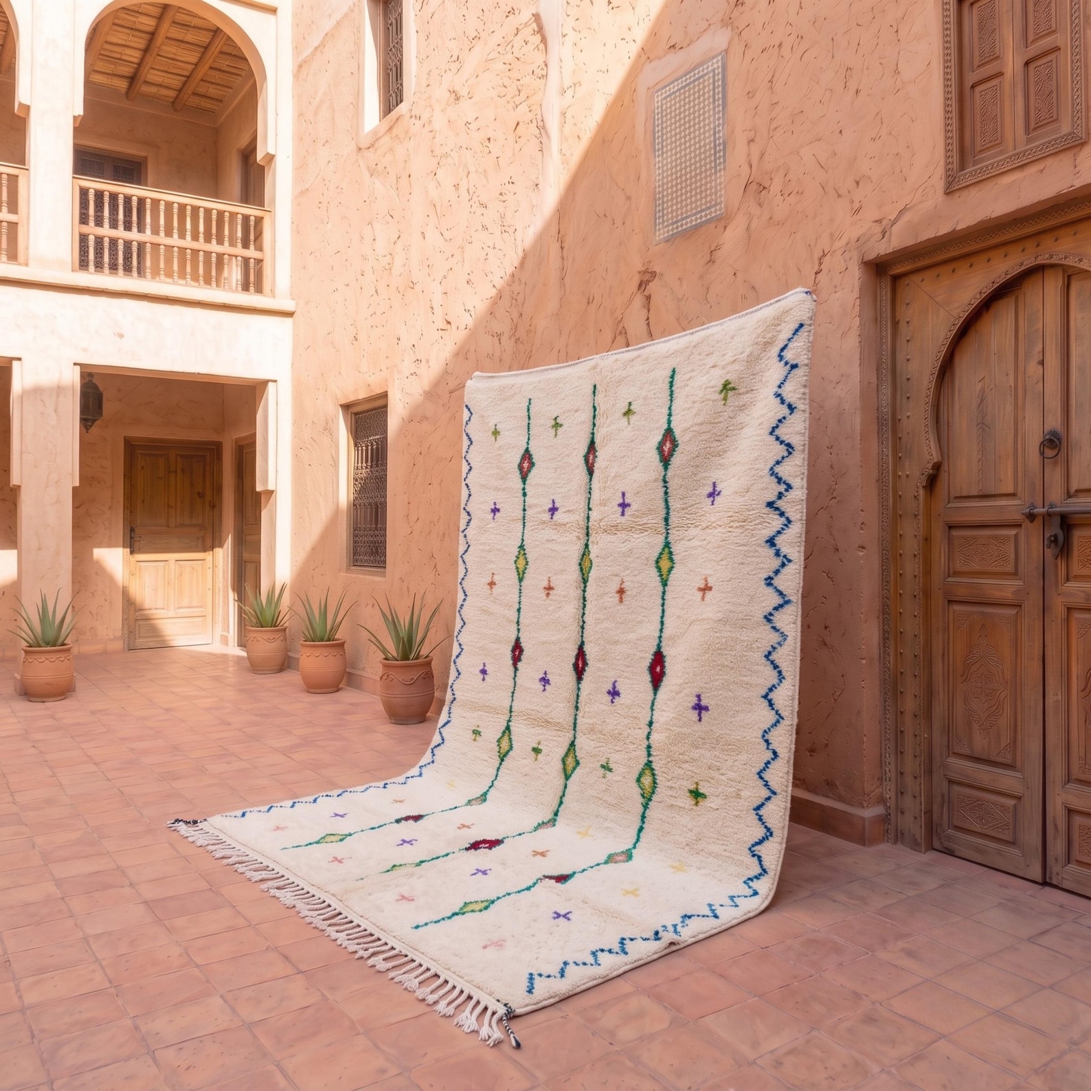 Berber Azilal Diamond Tribal Symbol Wool Colorful Rug