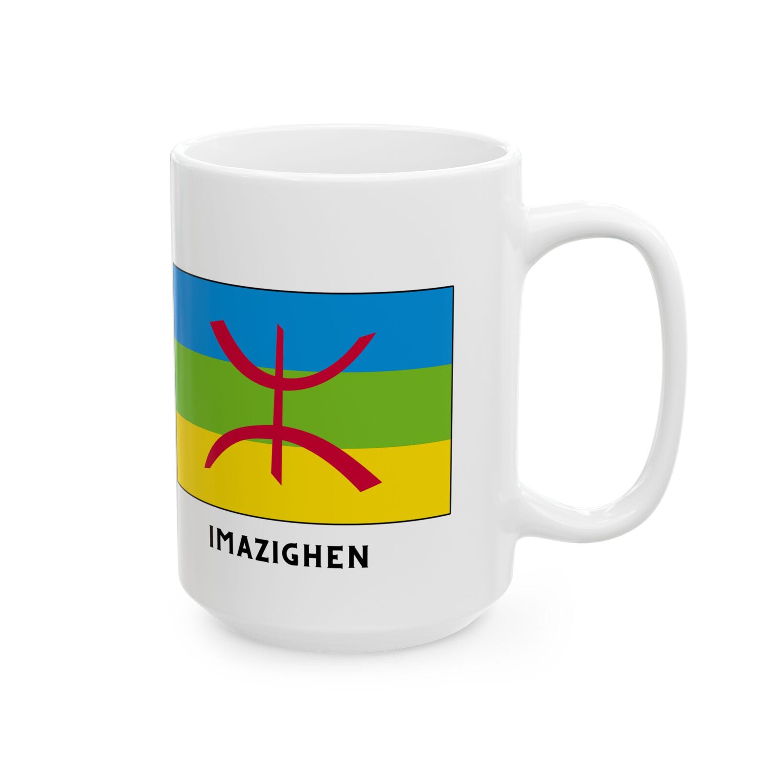 Berber Flag Tamazight White Ceramic Mug with Yaz Symbol