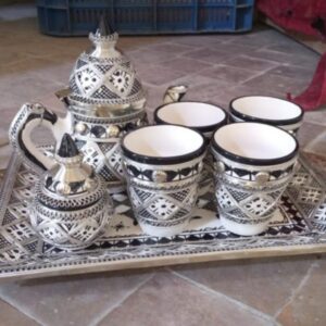 Berber Handmade Tea Set Silver Nickel Pottery Bowl