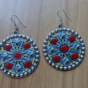 Amazigh Earrings ethniques rondes aux couleurs traditionnelles Kabyle pendantes