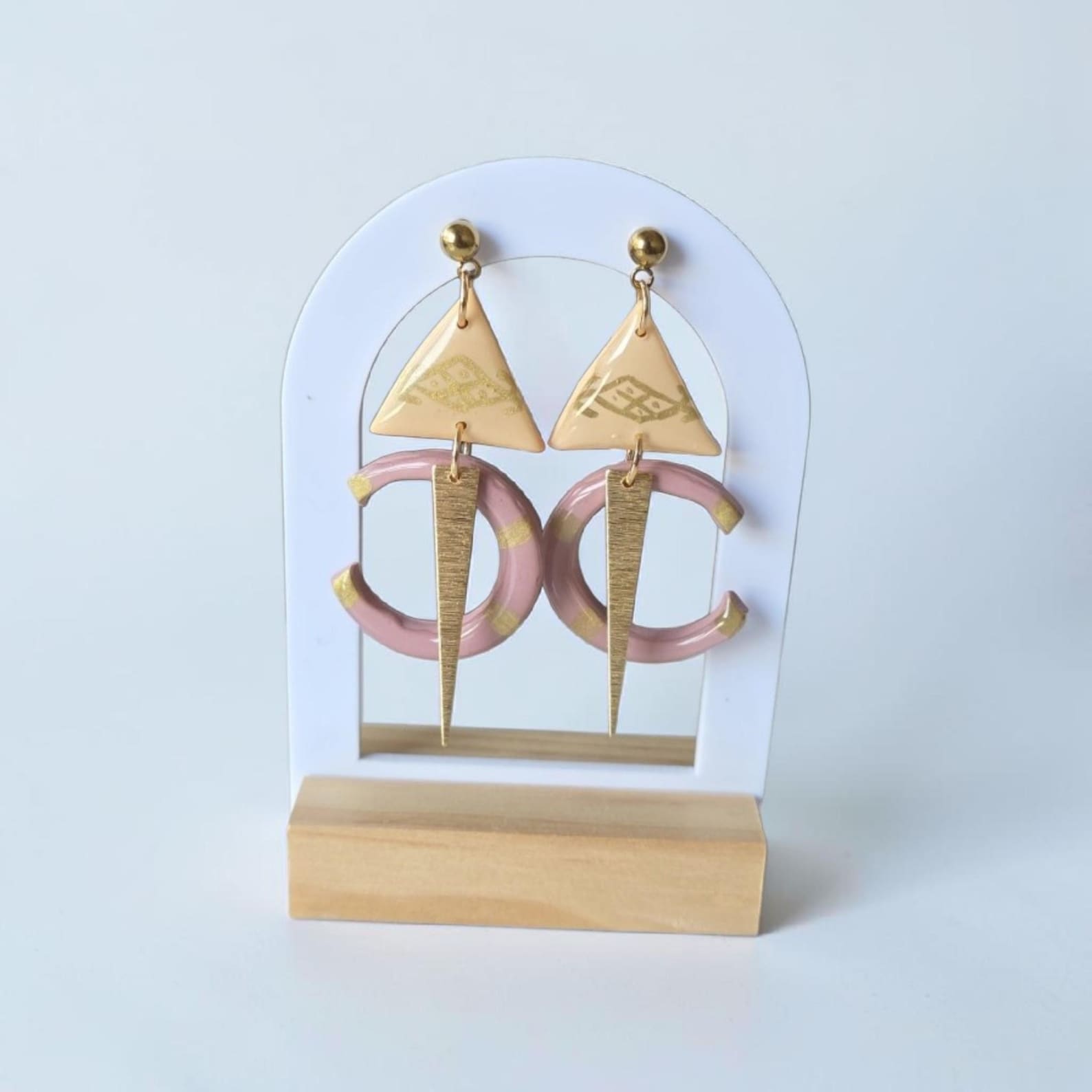 Amazigh Earrings TALA Champagne Vieux Pink- Jewelry Berbere pate polymere fibule