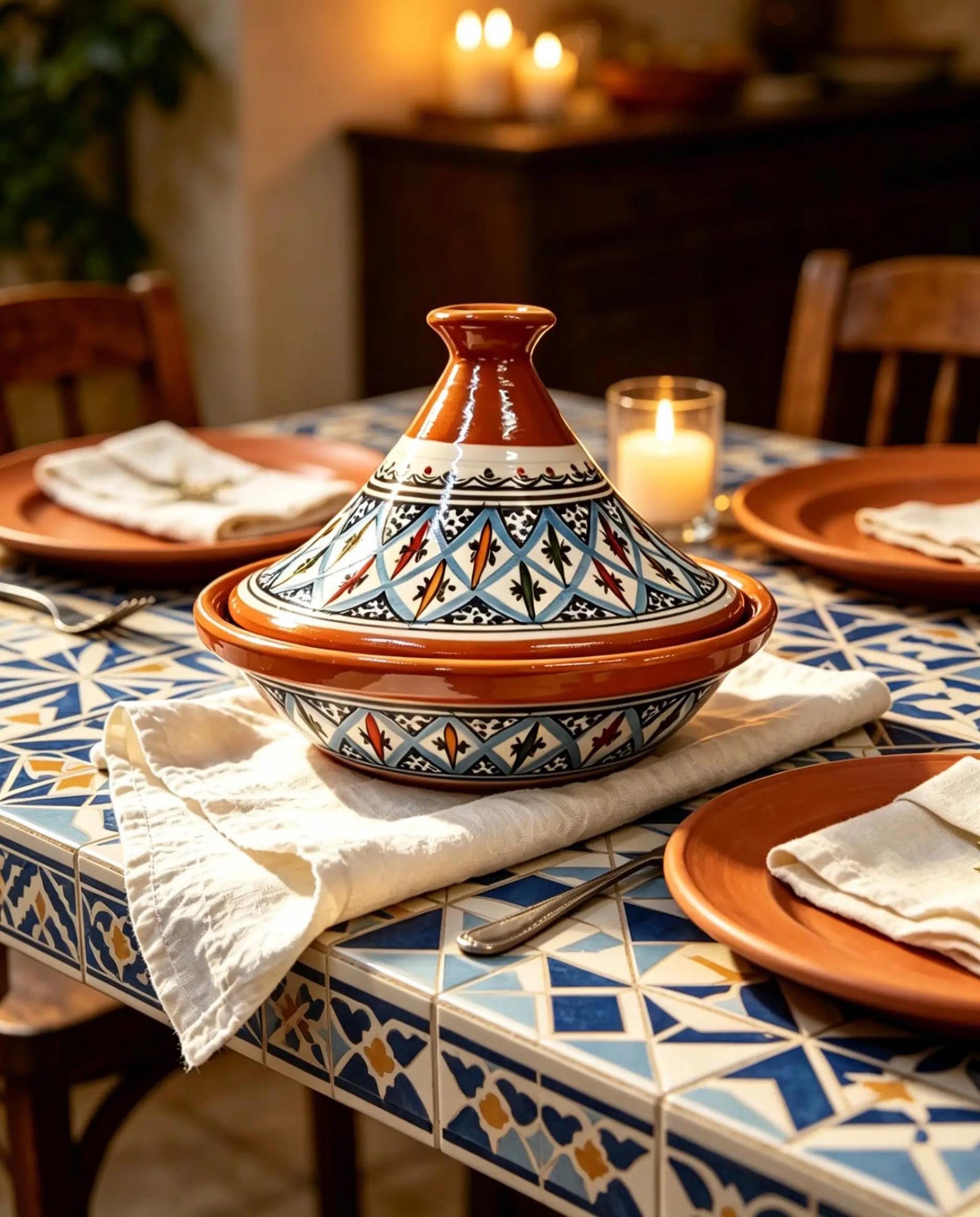 Berber Hand-Painted Ceramic Flame-Proof Stovetop Oven Tagine 30cm