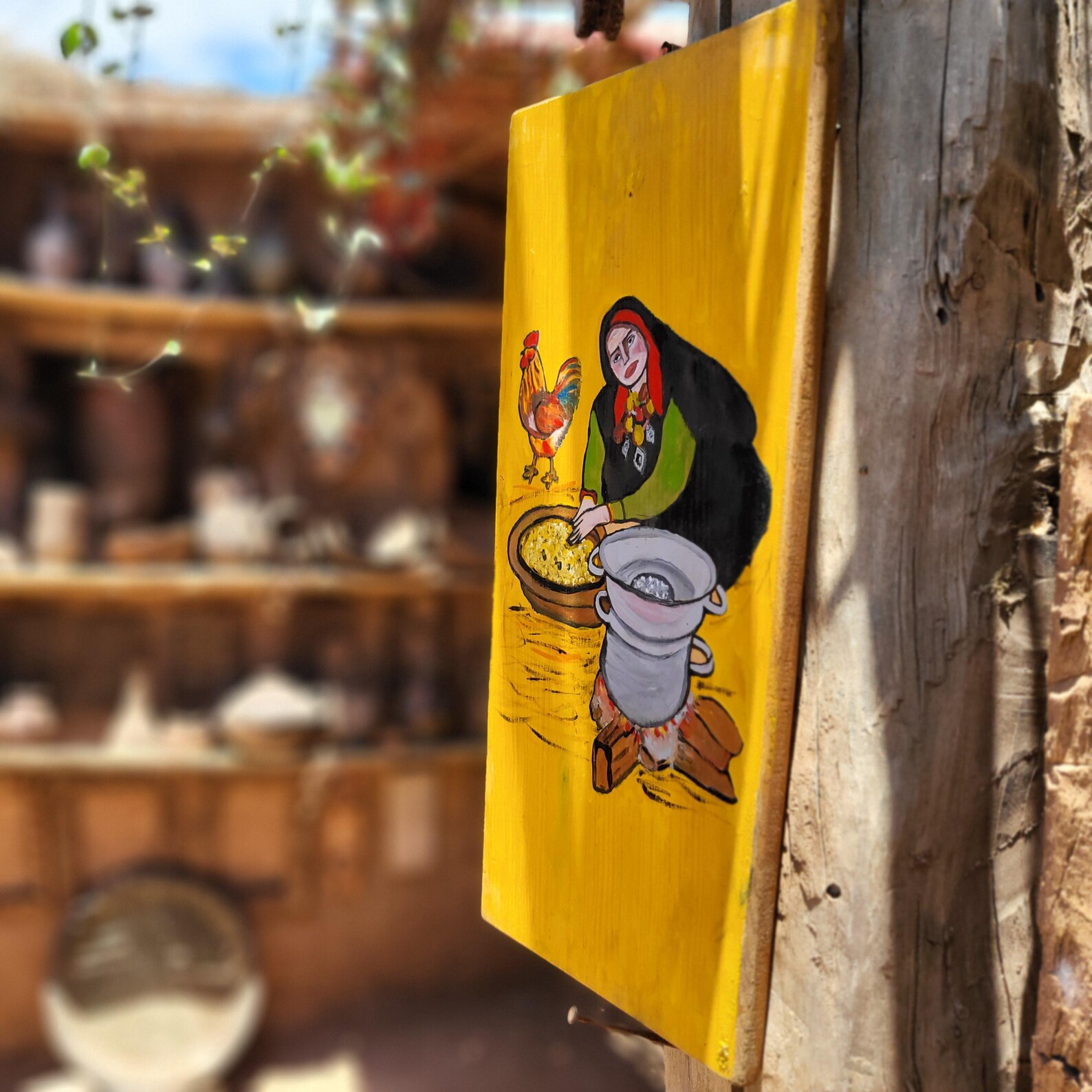 Amazigh Handpainted Cedar Wood Woman Couscous Wall Art