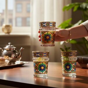 Amazigh Set Tea Glasses Handmade Colorful Glassware Mug