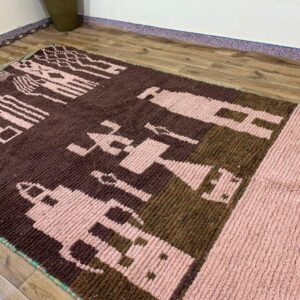 Berber Amazigh Beni Ourain Natural Wool Abstract Motif Rug