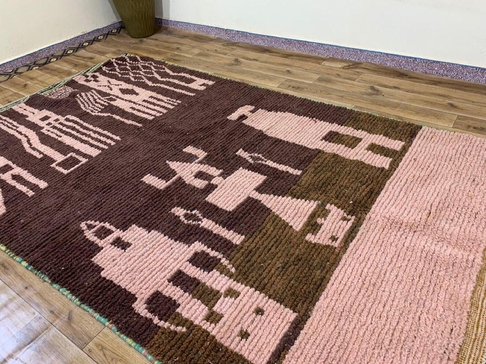 Berber Amazigh Beni Ourain Natural Wool Abstract Motif Rug