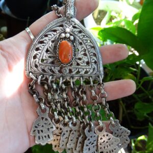 Berber Rare Antique Fine Silver Chain Pendant Necklace