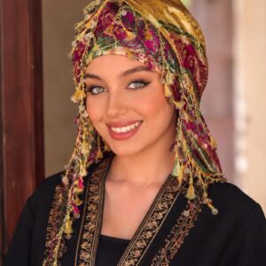 Amazigh Golden Sabniya Wedding Headscarf with Coin Fringe Scarf